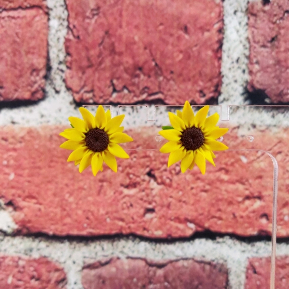 Yellow Sunflower Floral Summer Fall Post Stud Earrings